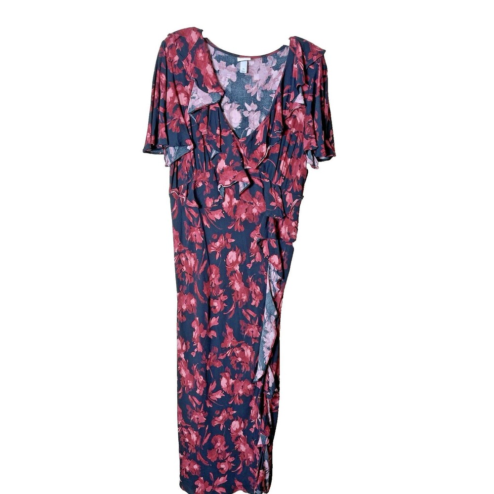 A New Day Women's Black & Burgundy Floral Maxi Dress Size XL